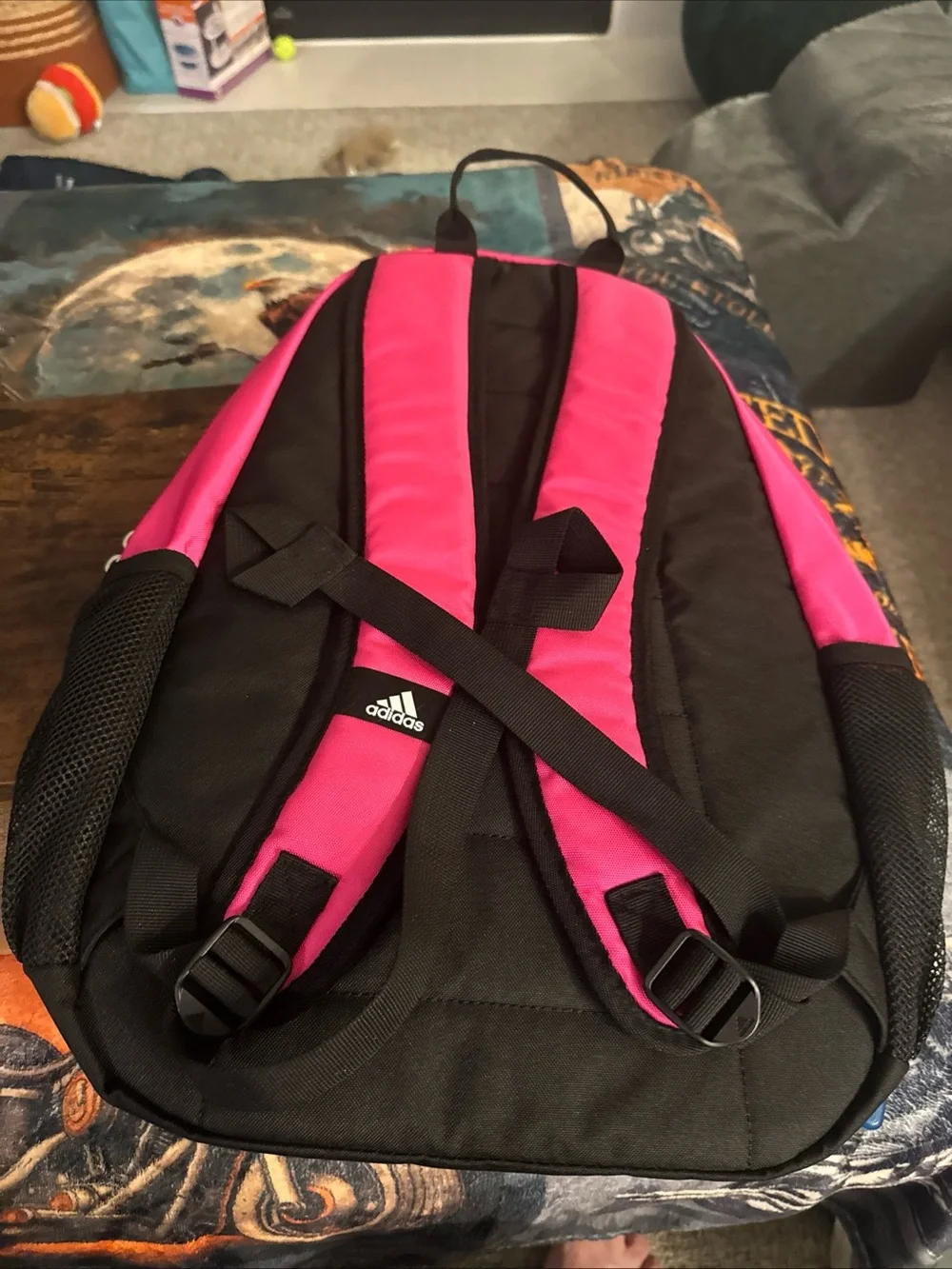 adidas Pink and Black Backpack with Logo